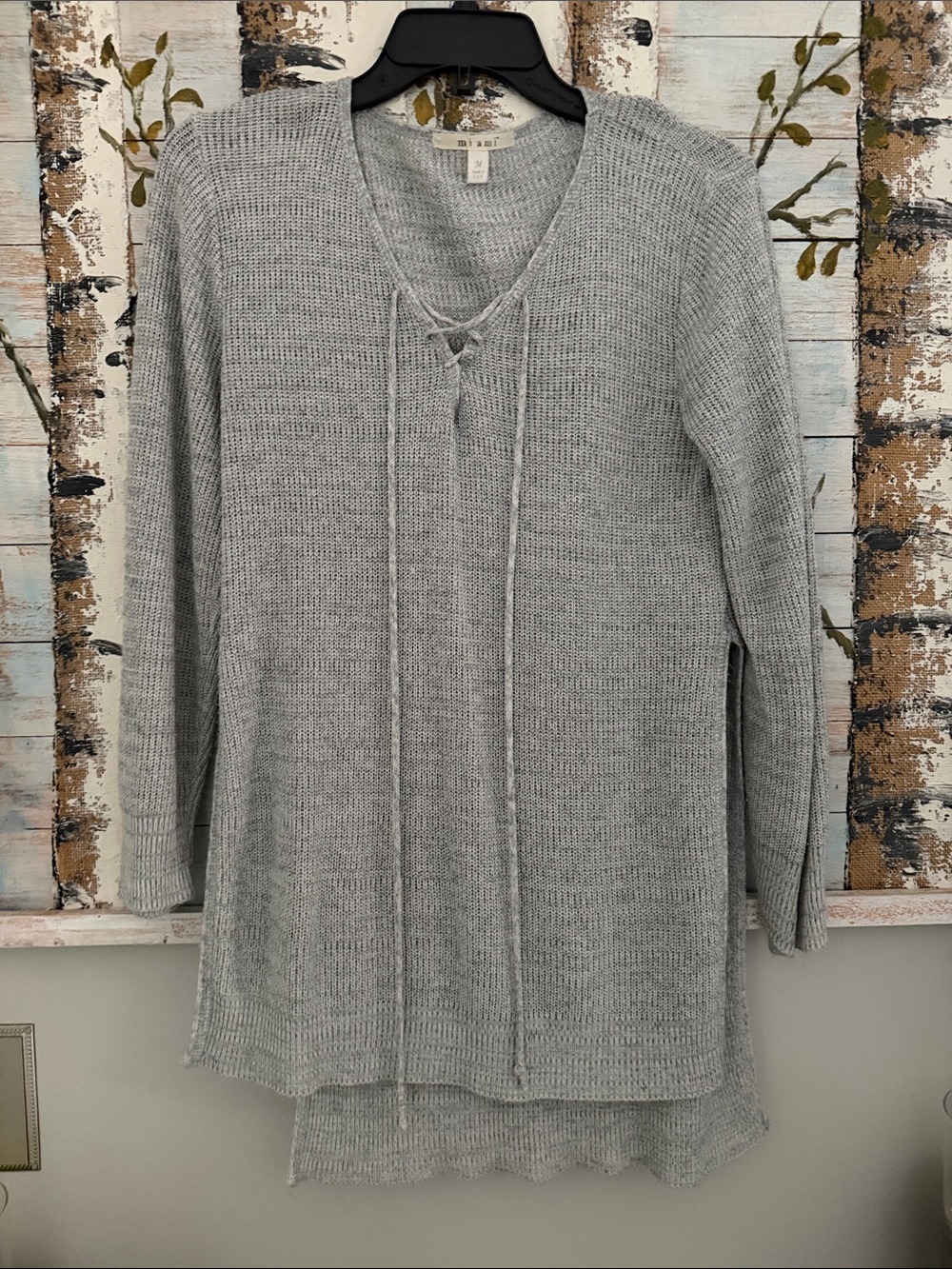 miami Light Gray Lace-Up Knit Tunic Sweatshirt